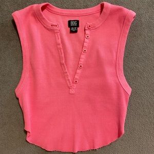 Urban Outfitters BDG Willow Henley Cropped Tank Top Pink Size Extra Small